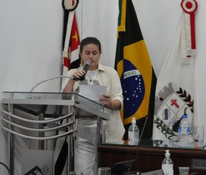 A ativista politica e jornalista Marília durante uso da Tribuna Cidadã